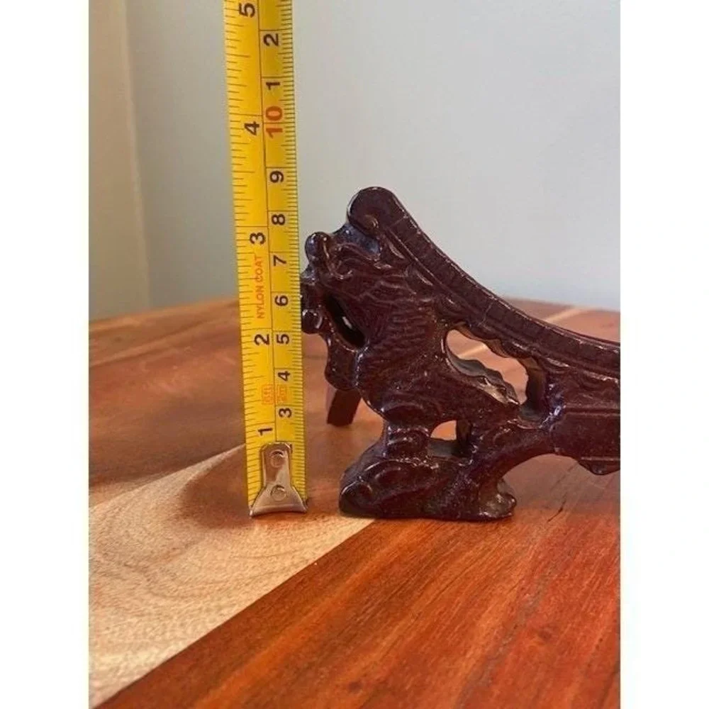 Dragon Display Stand Mahogany Easel For Plates 7.5in Vintage Tider Glass Carved